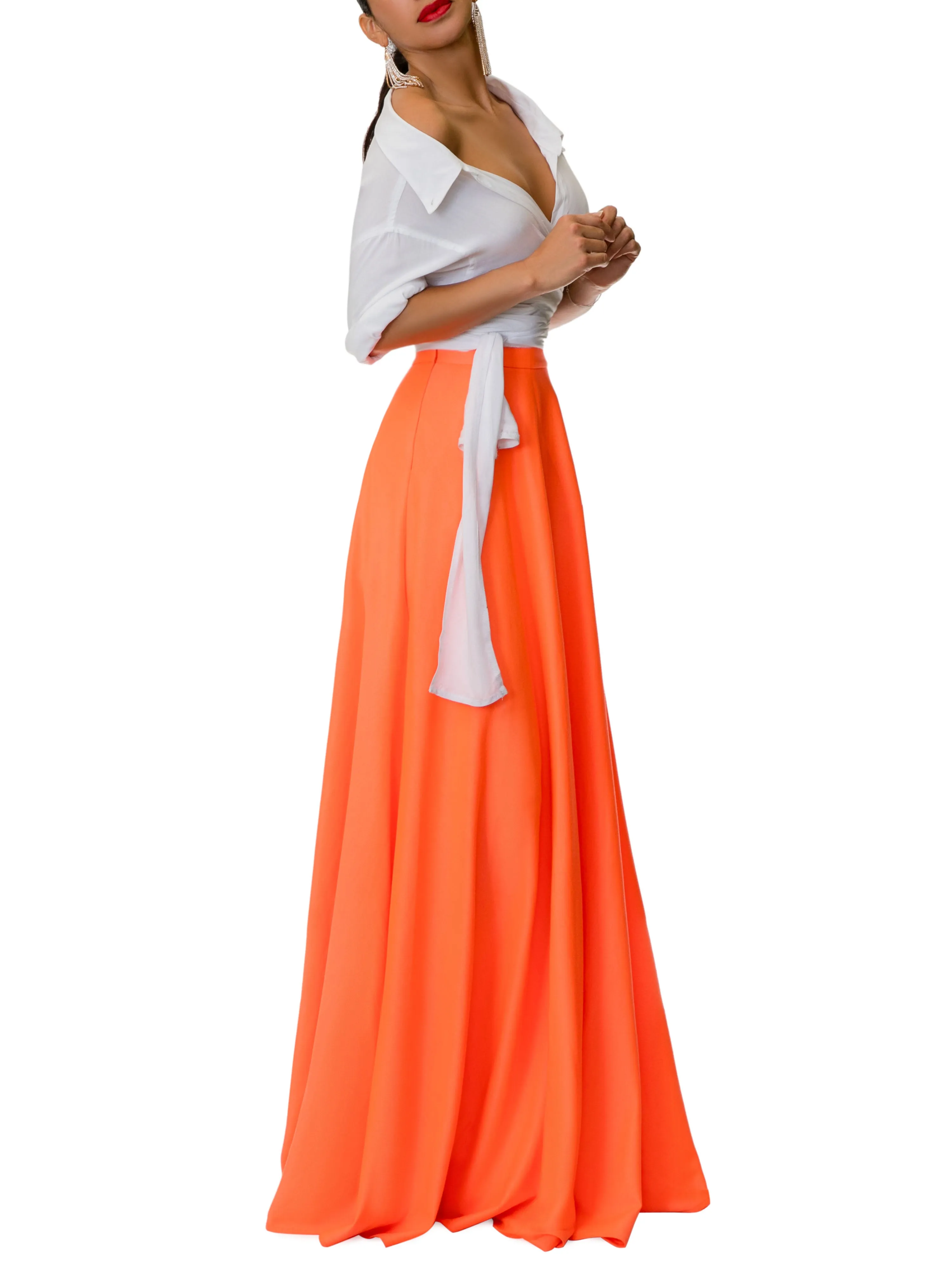 "Phoebe" Neon Salmon Maxi Skirt