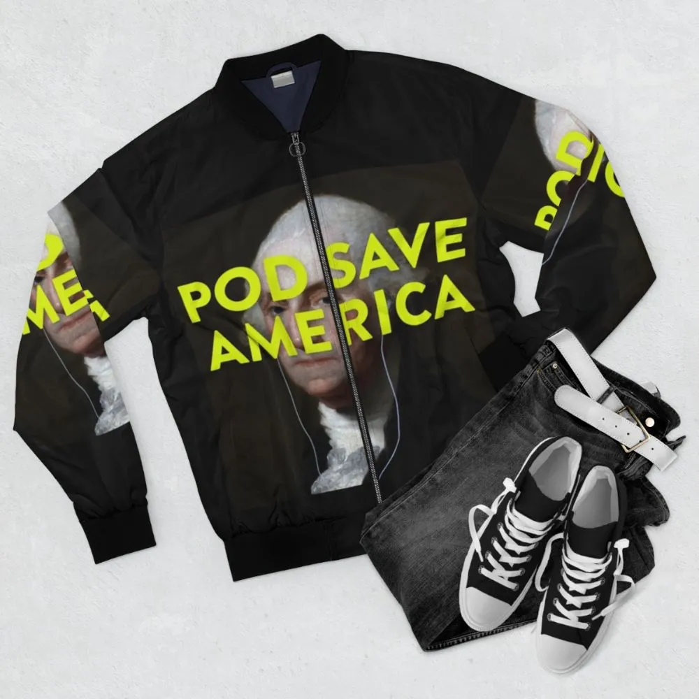 "Pod Save America Bomber Jacket - Political Podcast Merchandise"