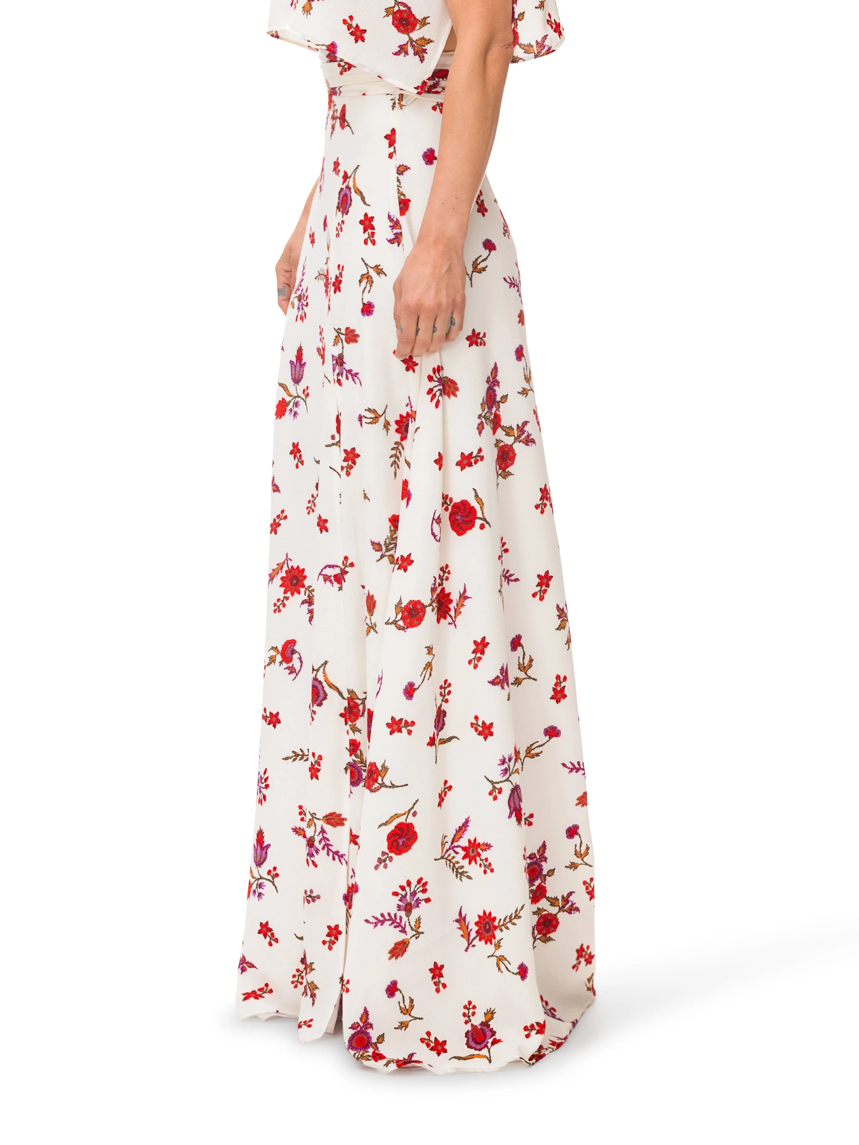 "Rose" Floral Maxi Skirt w/Front Slit