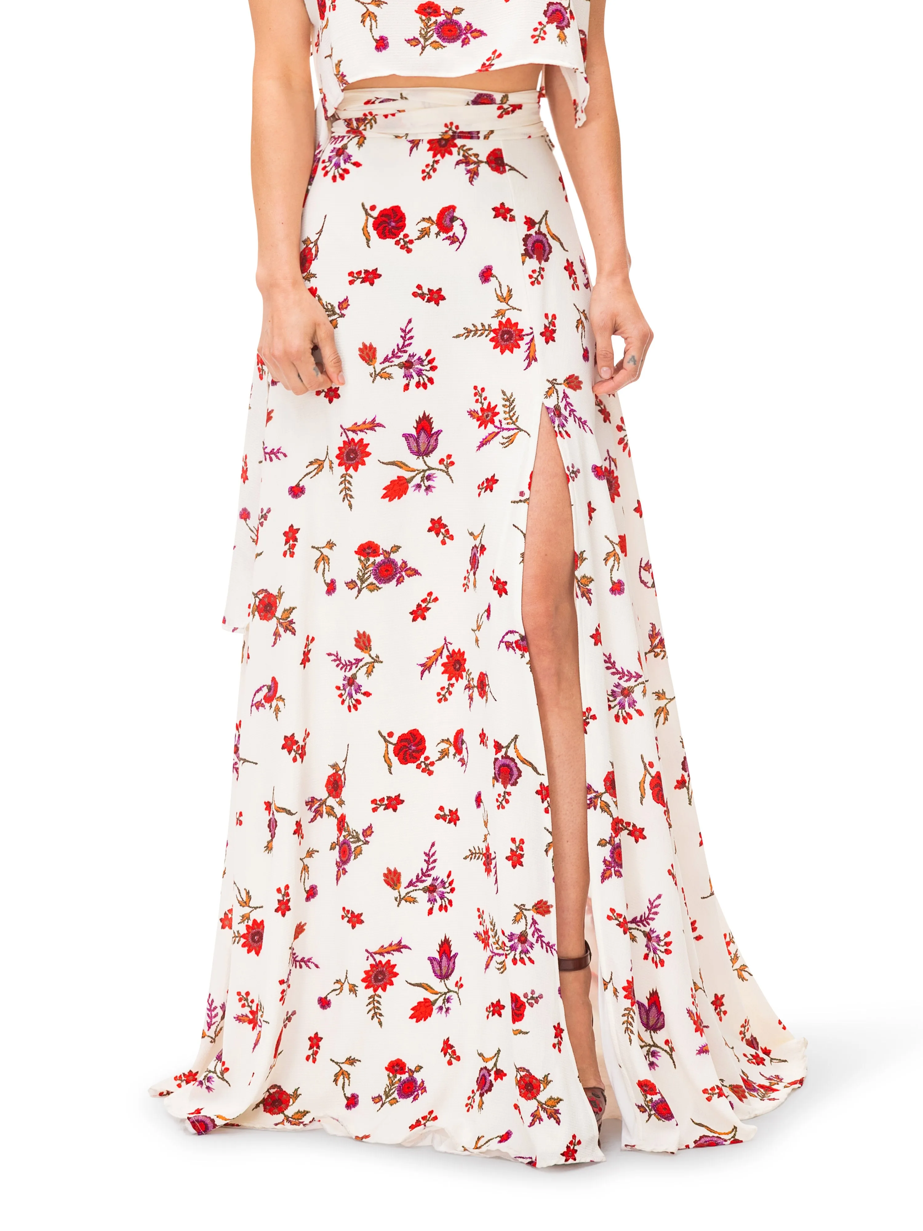 "Rose" Floral Maxi Skirt w/Front Slit