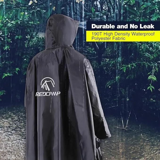 REDCAMP Rain Poncho for Adult | Plus Size Rain Coat with Hoods and Sleeves for Men Women | Unisex Camping Hiking Cycling Rain Coat | Plus Size Rain Gear