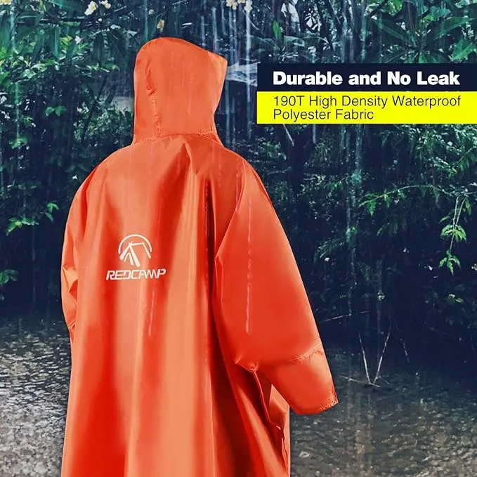 REDCAMP Rain Poncho for Adult | Plus Size Rain Coat with Hoods and Sleeves for Men Women | Unisex Camping Hiking Cycling Rain Coat | Plus Size Rain Gear