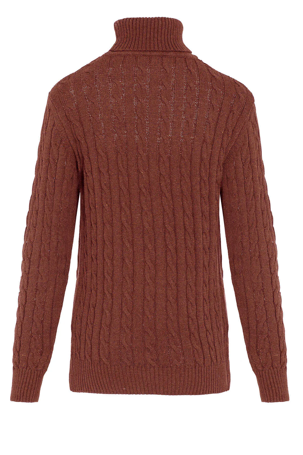 Regular Fit Brick Wool Blend Turtleneck Sweater