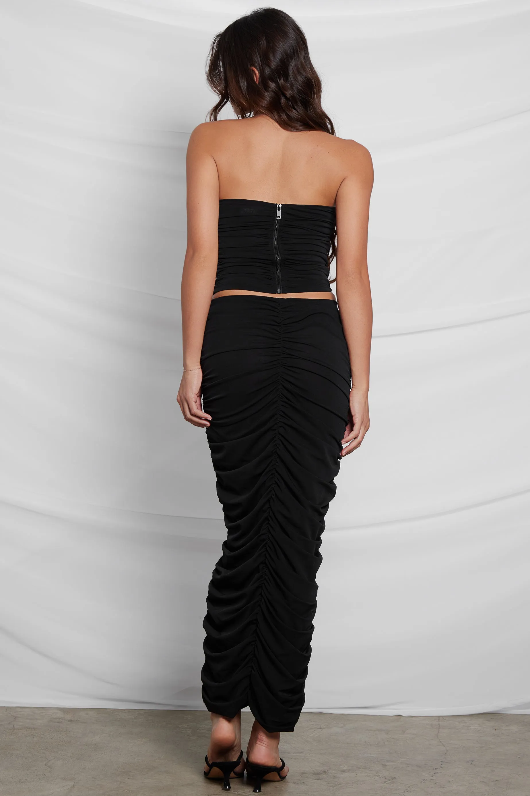 Rhodes Ruche Mesh Trendy Maxi Skirt - Black