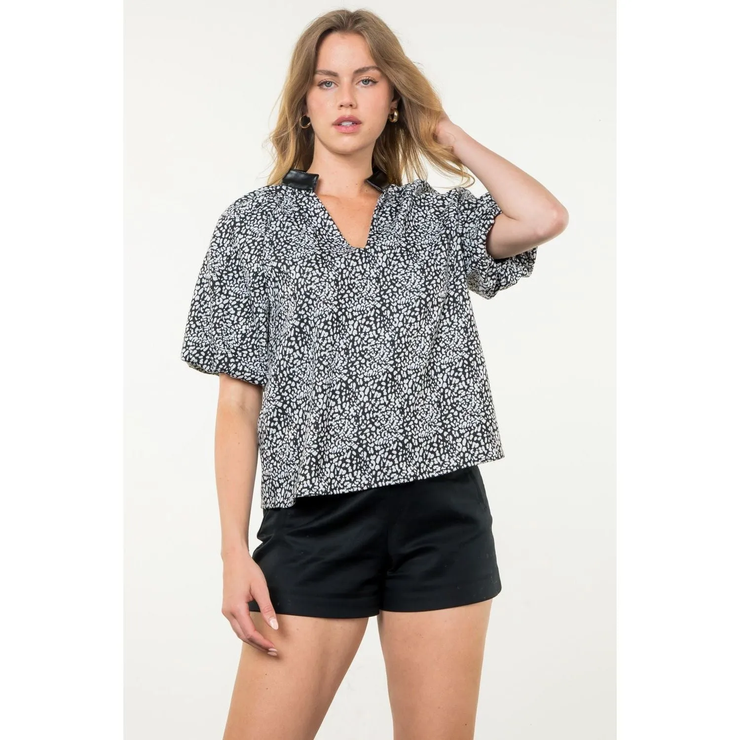 Rosalie Puff Sleeve Print THML Top