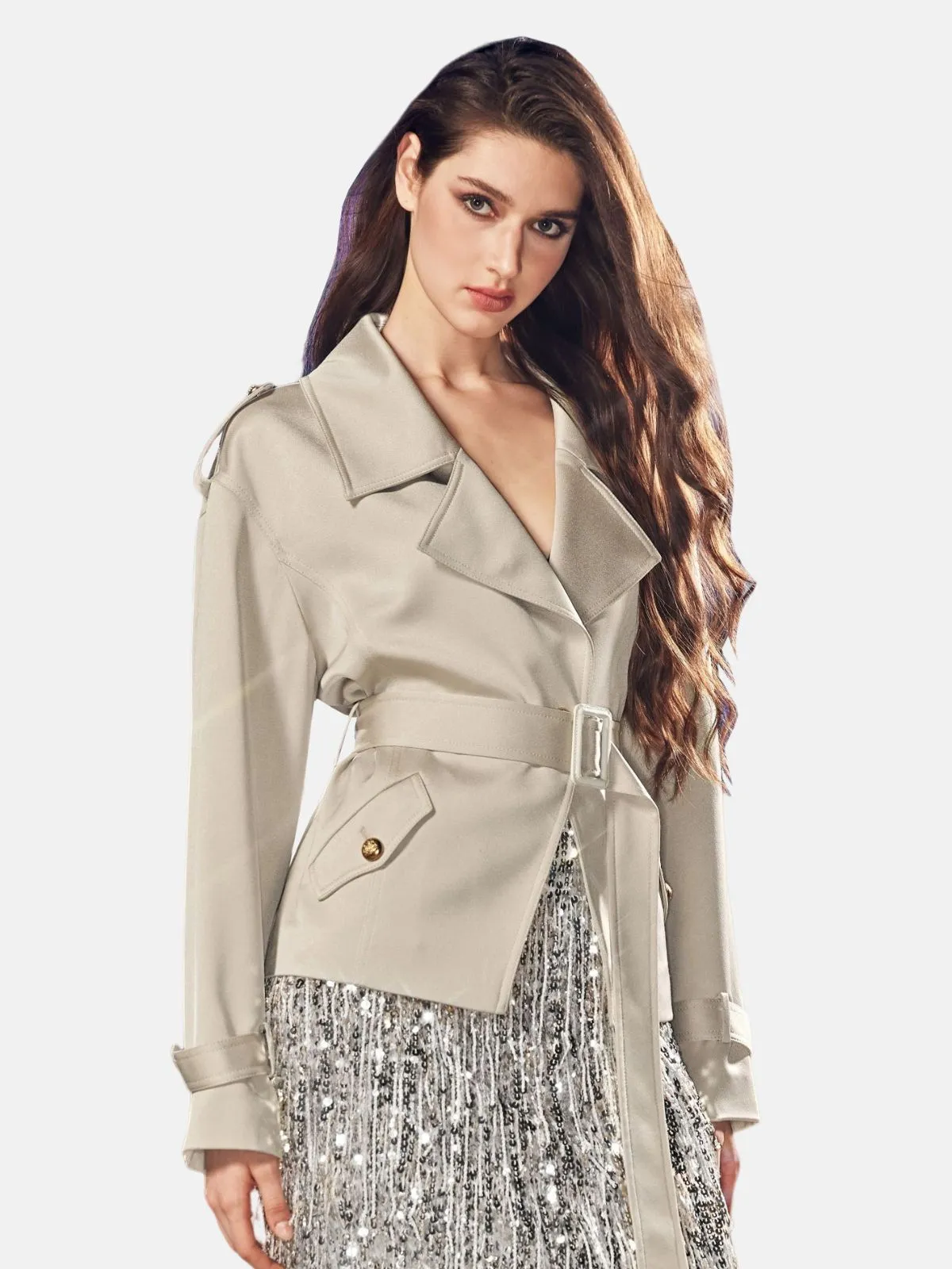 Satin Short Trench Coat - Star Queen