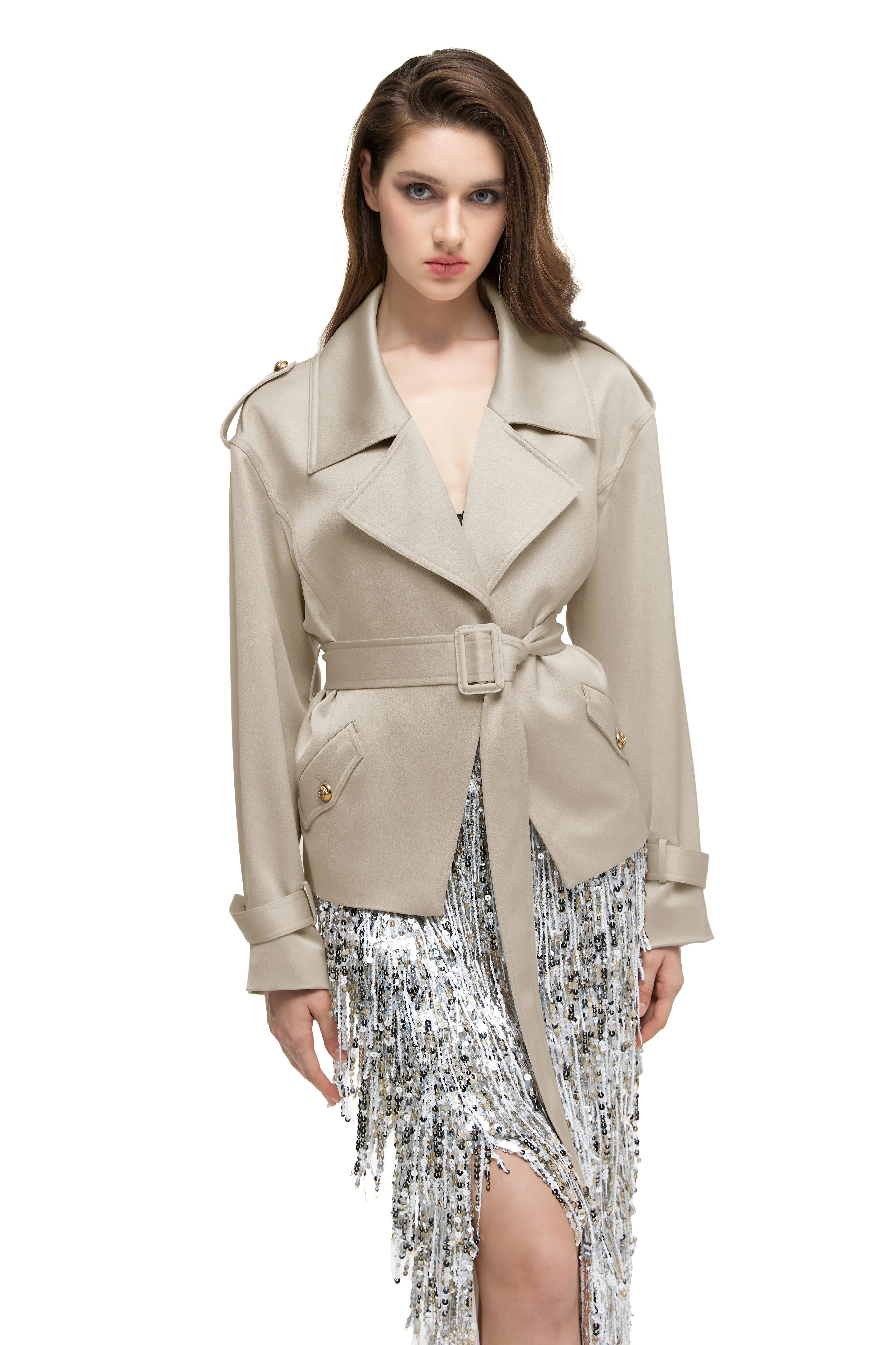 Satin Short Trench Coat - Star Queen