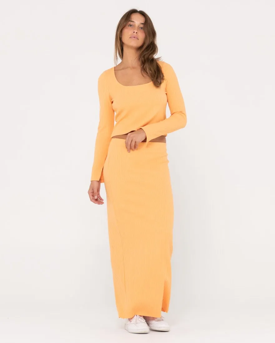 Scarlett Ribbed Mid Rise Maxi Tube Skirt