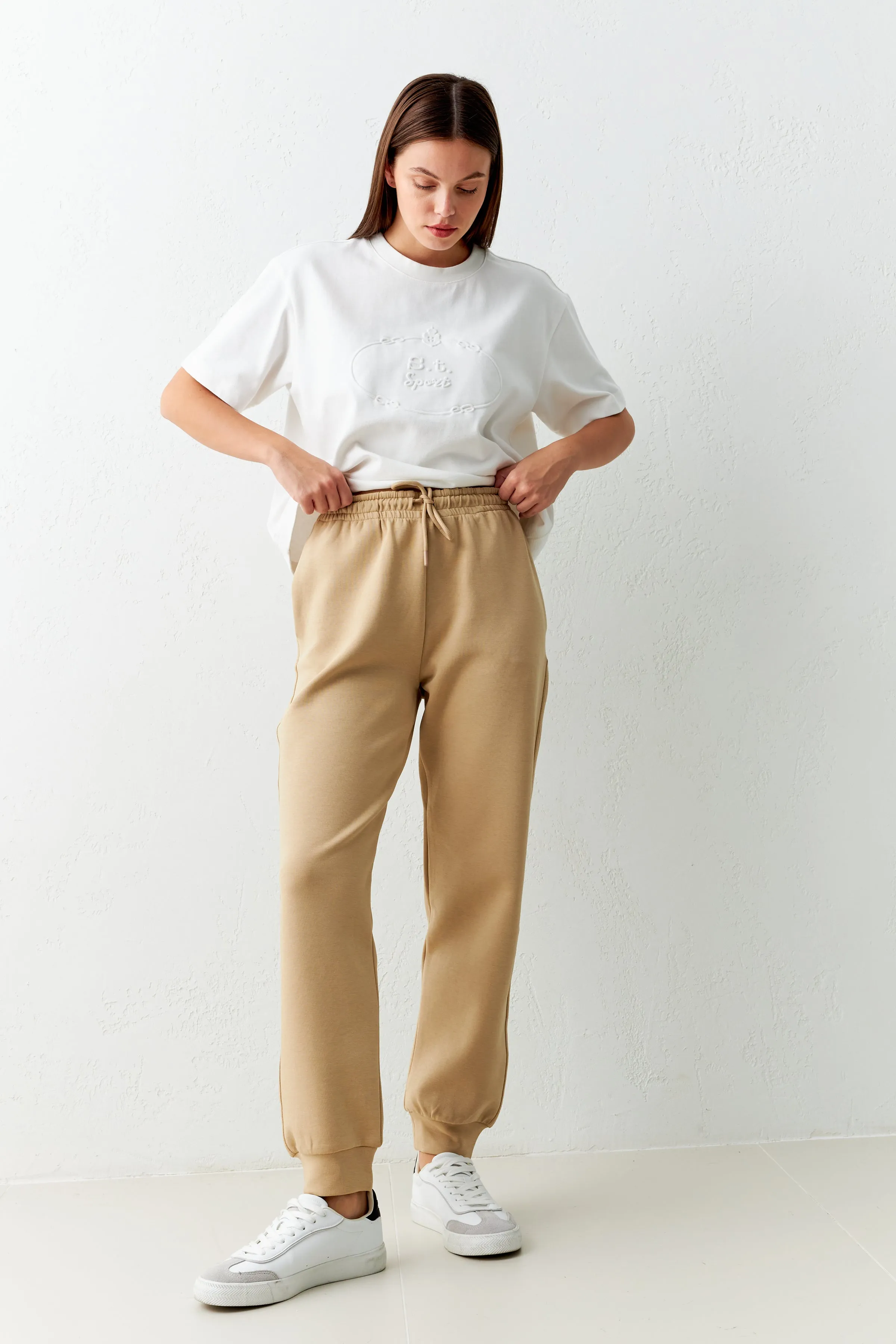 Setre Relaxed Fit Sweatpants With Elastic Ankle Beige