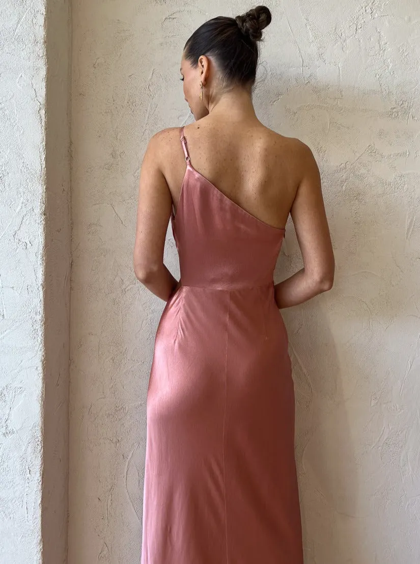 Shona Joy Asymmetrical Gathered Maxi Dress in Antique Rose