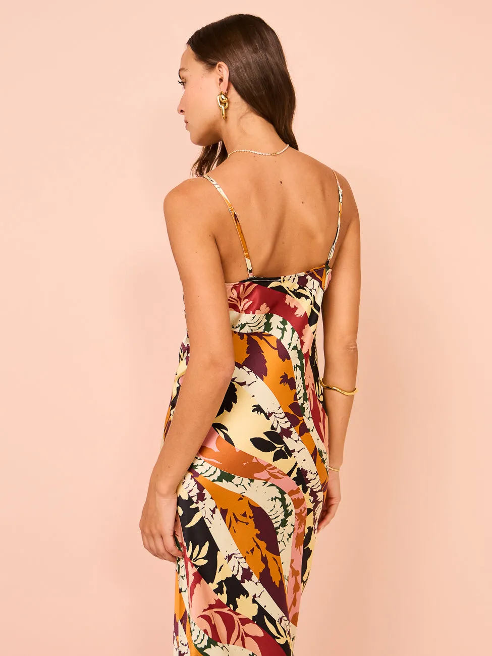 Shona Joy Cielo Silk Plunged Maxi Dress in Tangerine/Multi