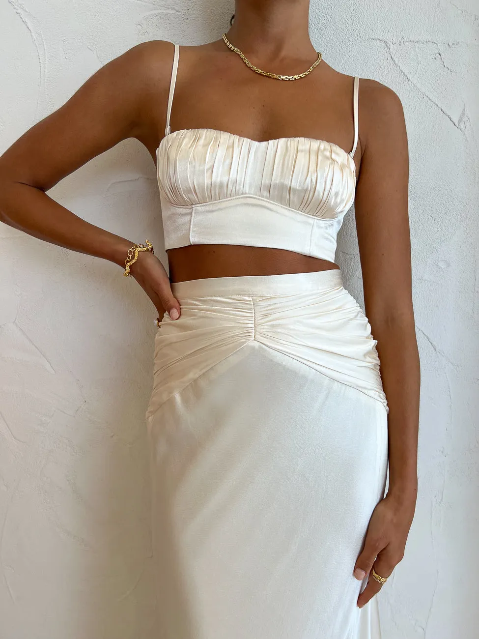 Shona Joy Ruched Maxi Skirt in Cream