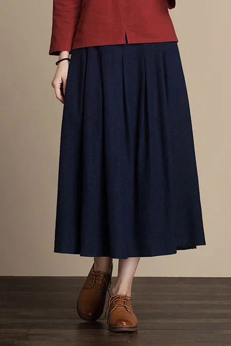 Side waist elastic linen fall skirt j084-18