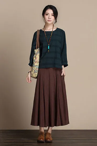 Side waist elastic linen fall skirt j084-18