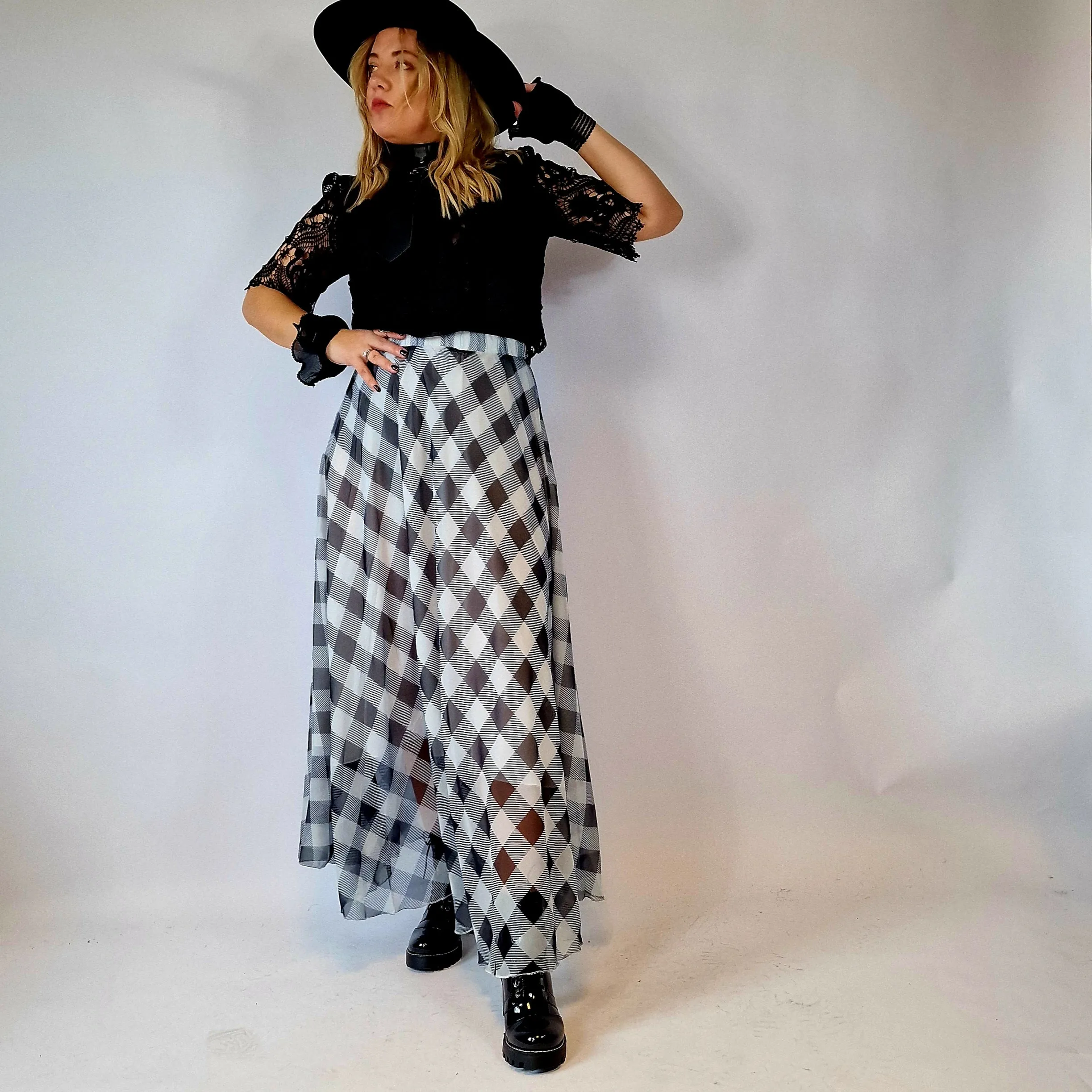 Simple Moderne Maxi Gray Plaid Skirt