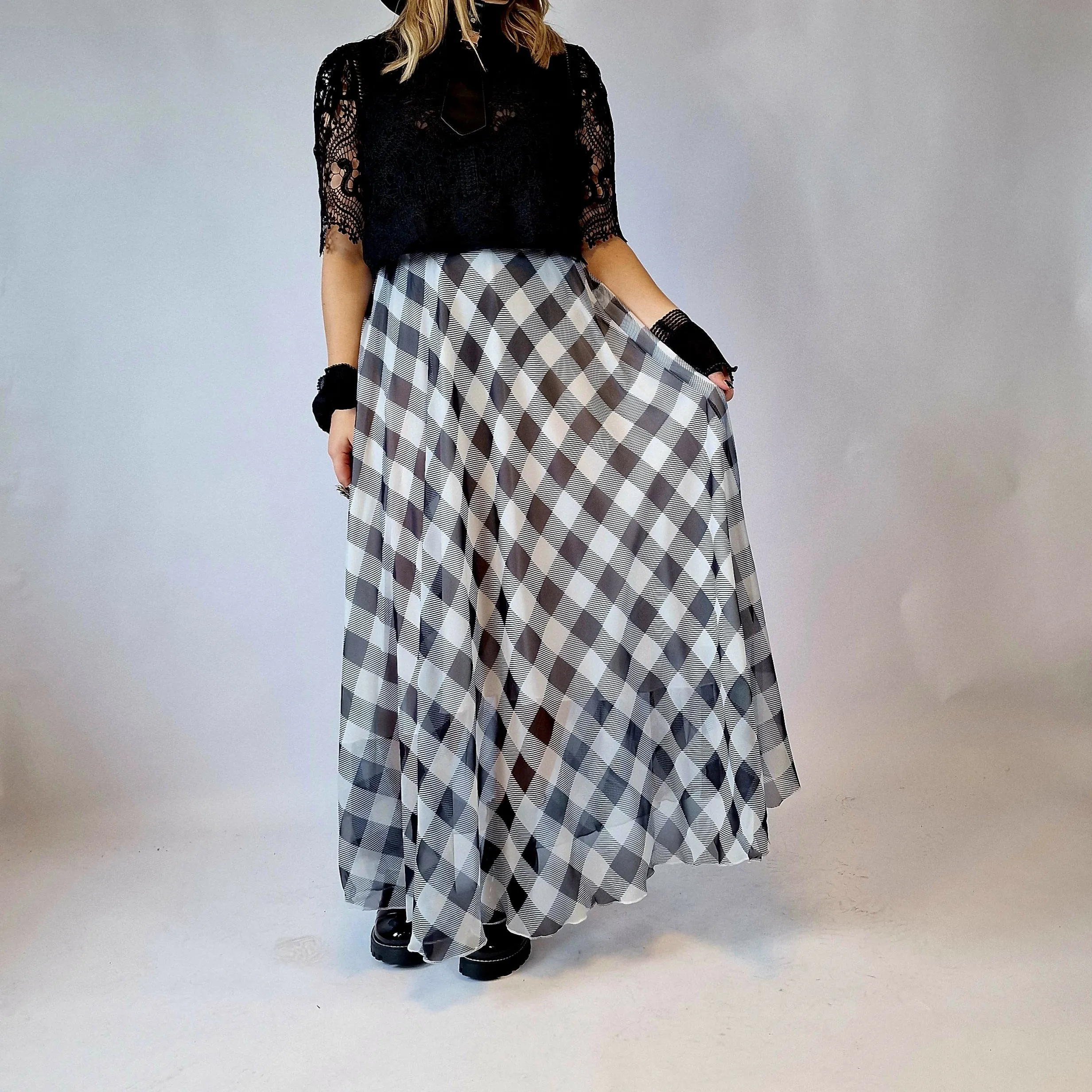 Simple Moderne Maxi Gray Plaid Skirt