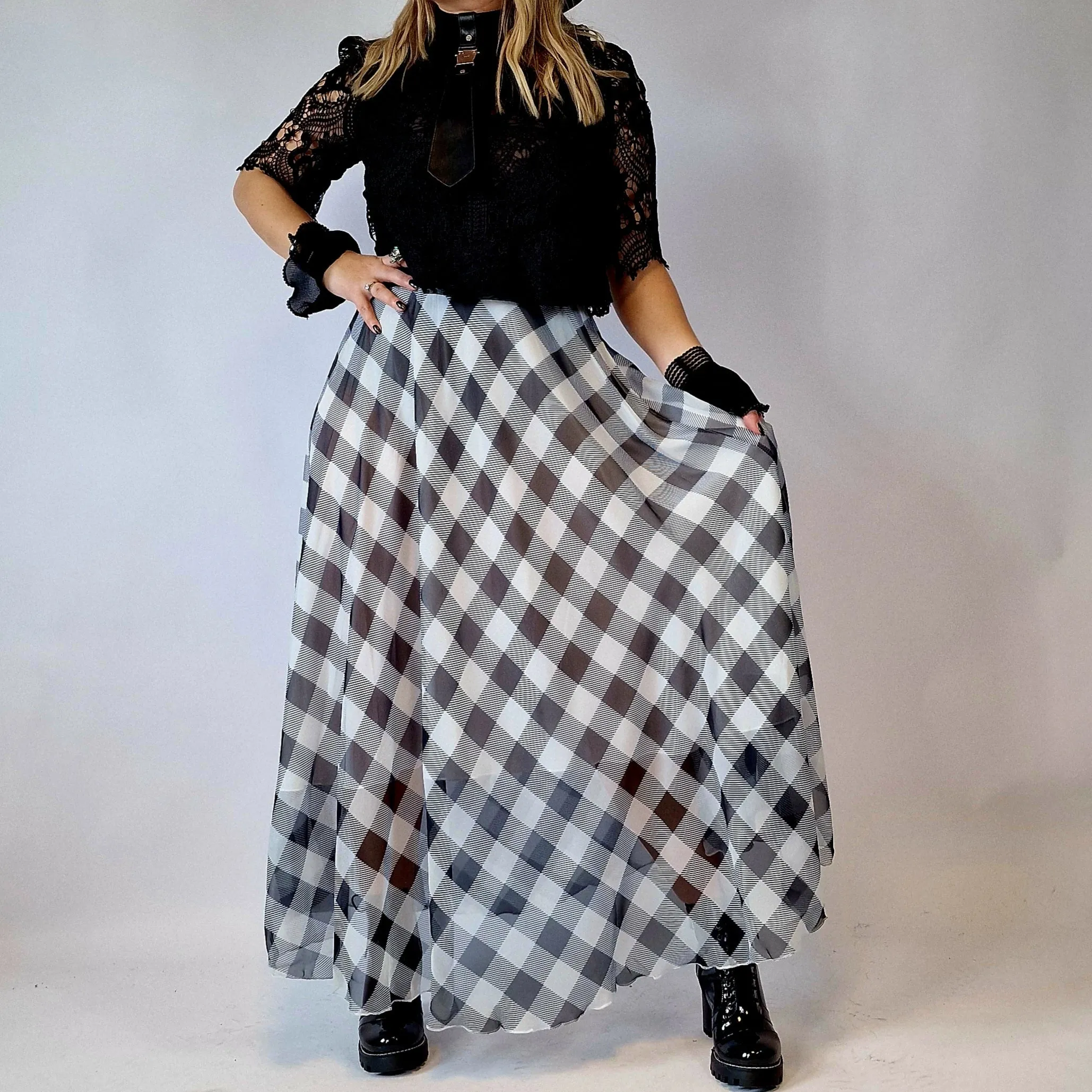 Simple Moderne Maxi Gray Plaid Skirt