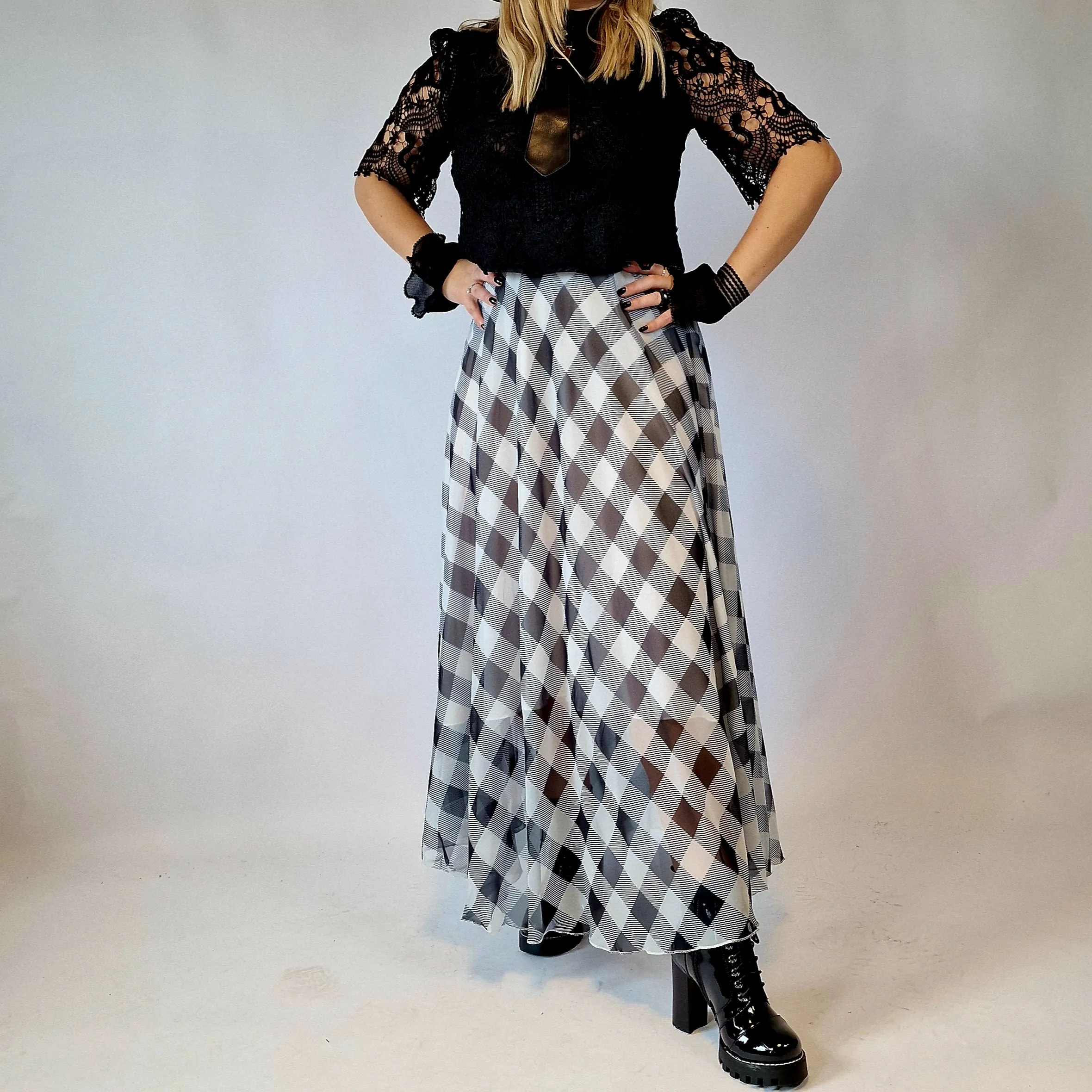 Simple Moderne Maxi Gray Plaid Skirt