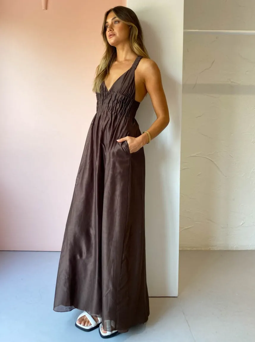 Sir Anje V Neck Gown in Chocolate