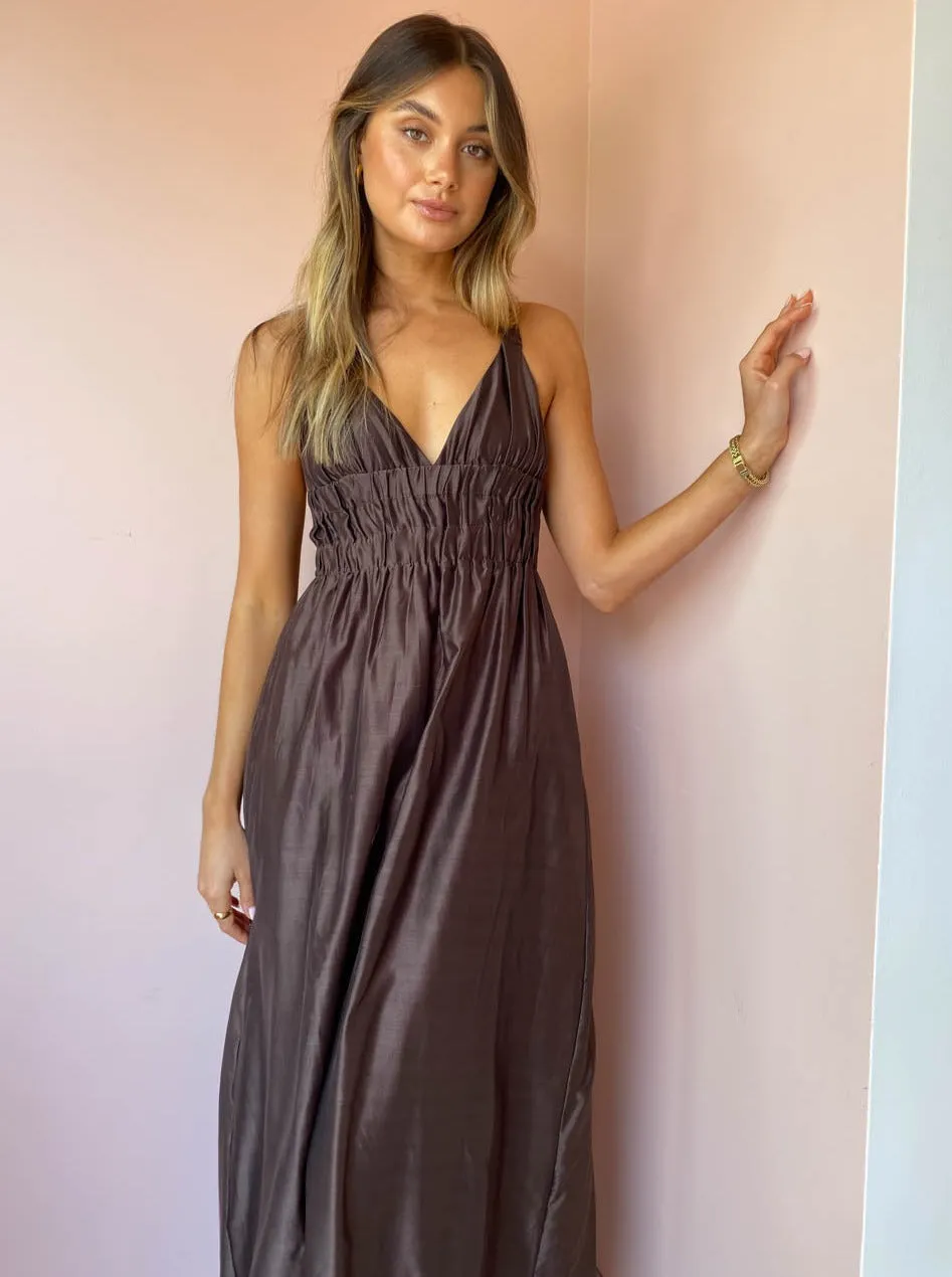 Sir Anje V Neck Gown in Chocolate