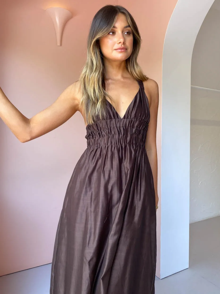 Sir Anje V Neck Gown in Chocolate