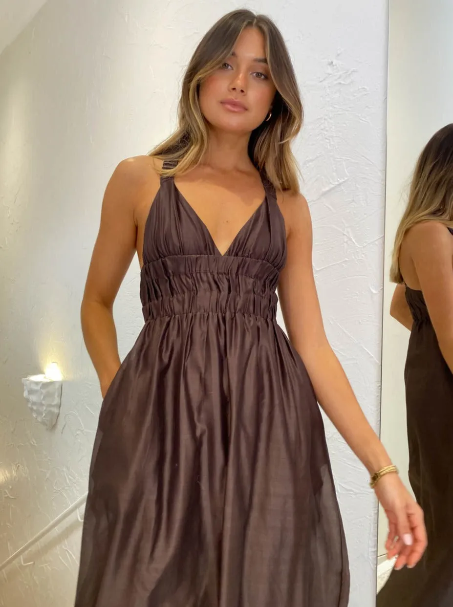 Sir Anje V Neck Gown in Chocolate