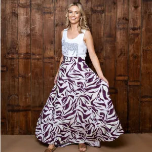 Skirt - Abstract Zebra Maxi Skirt Orchid