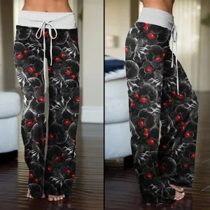 Skull Pattern Pajama Pants Print Drawstring Palazzo Lounge