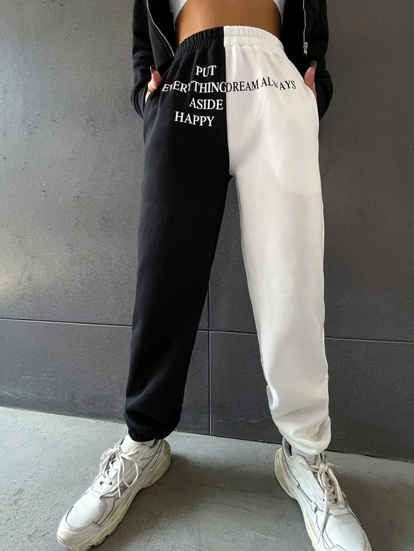 Slogan Pocket High Waist Cropped Women Sweatpants