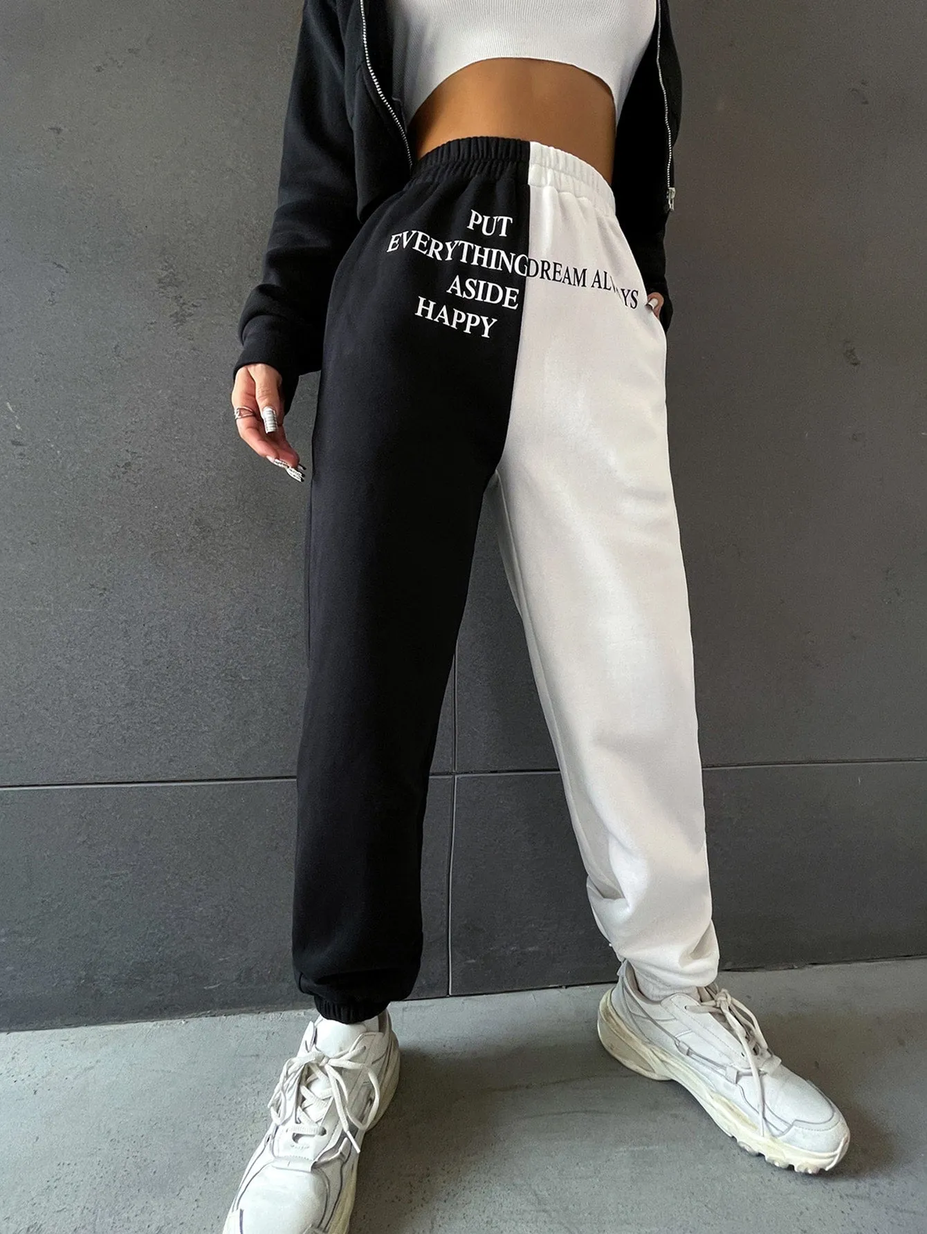 Slogan Pocket High Waist Cropped Women Sweatpants