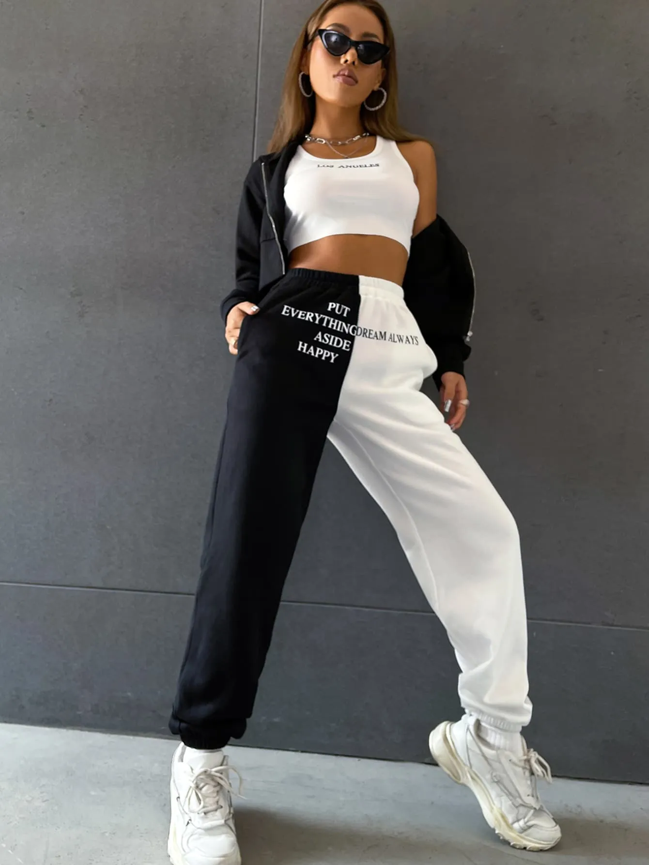 Slogan Pocket High Waist Cropped Women Sweatpants