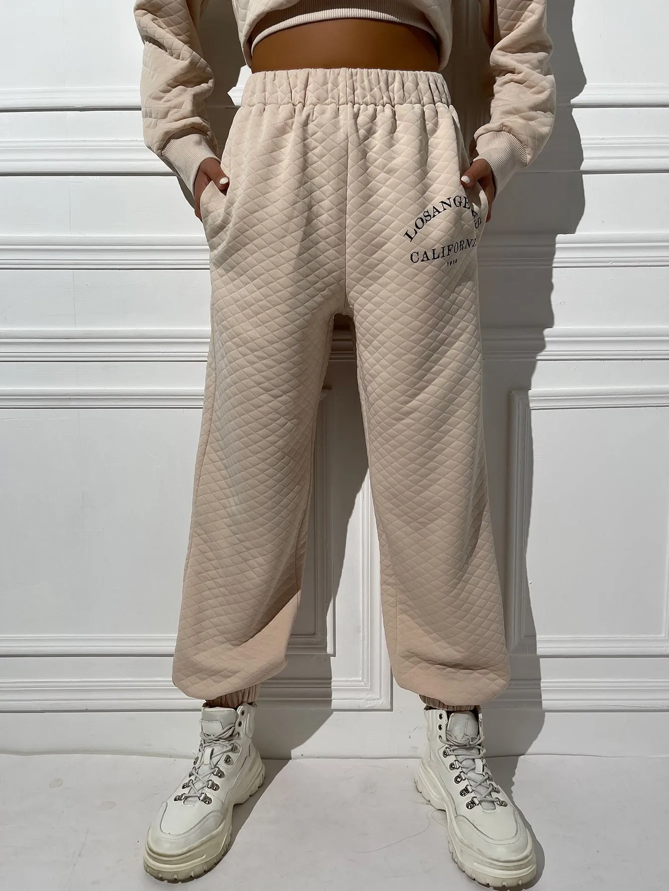 Slogan Pocket High Waist Long Women Sweatpants