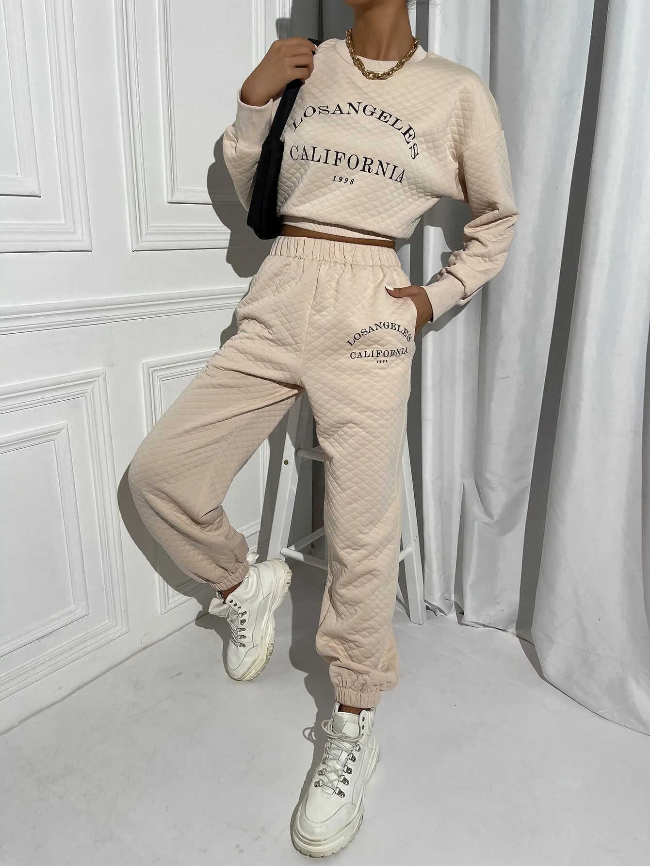 Slogan Pocket High Waist Long Women Sweatpants