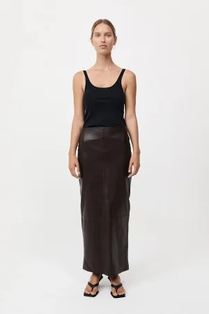 St. Agni Chocolate Leather Column Skirt