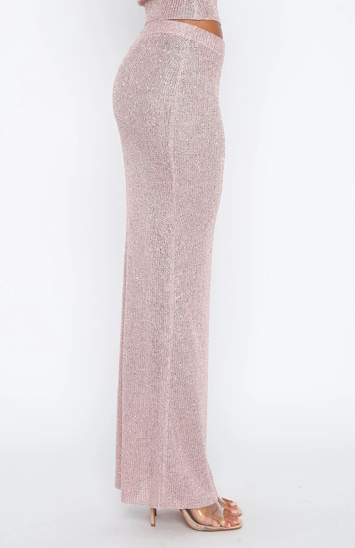 Star Shining Sequin Knit Maxi Skirt Pink