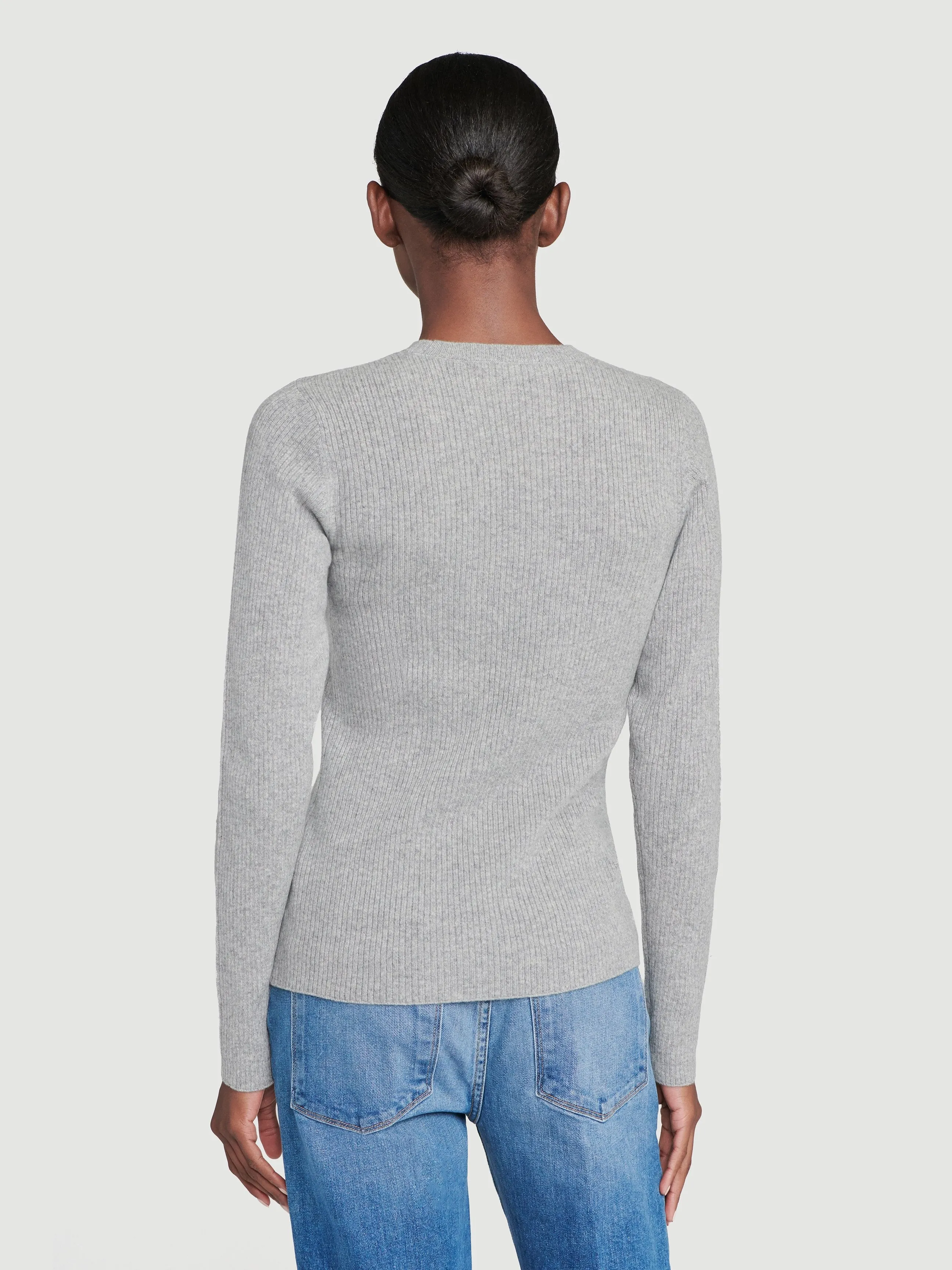 Sustainable Cashmere Fine Ribbed Crew -- Gris Heather