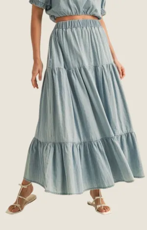 Talon Light Denim Maxi Skirt