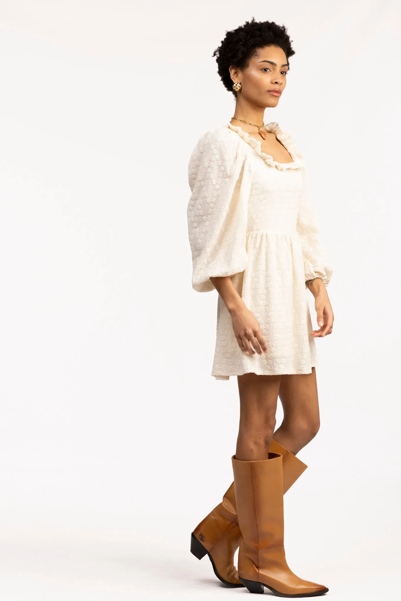 The Beatrice Ruffle Lace Dress - Cream Lace