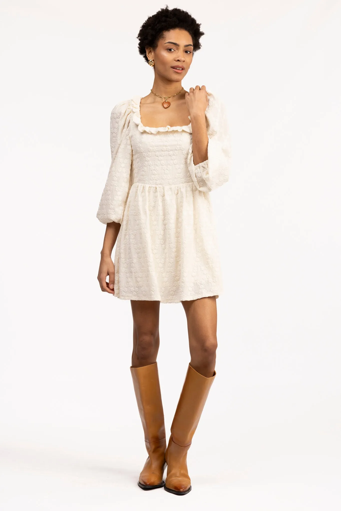 The Beatrice Ruffle Lace Dress - Cream Lace