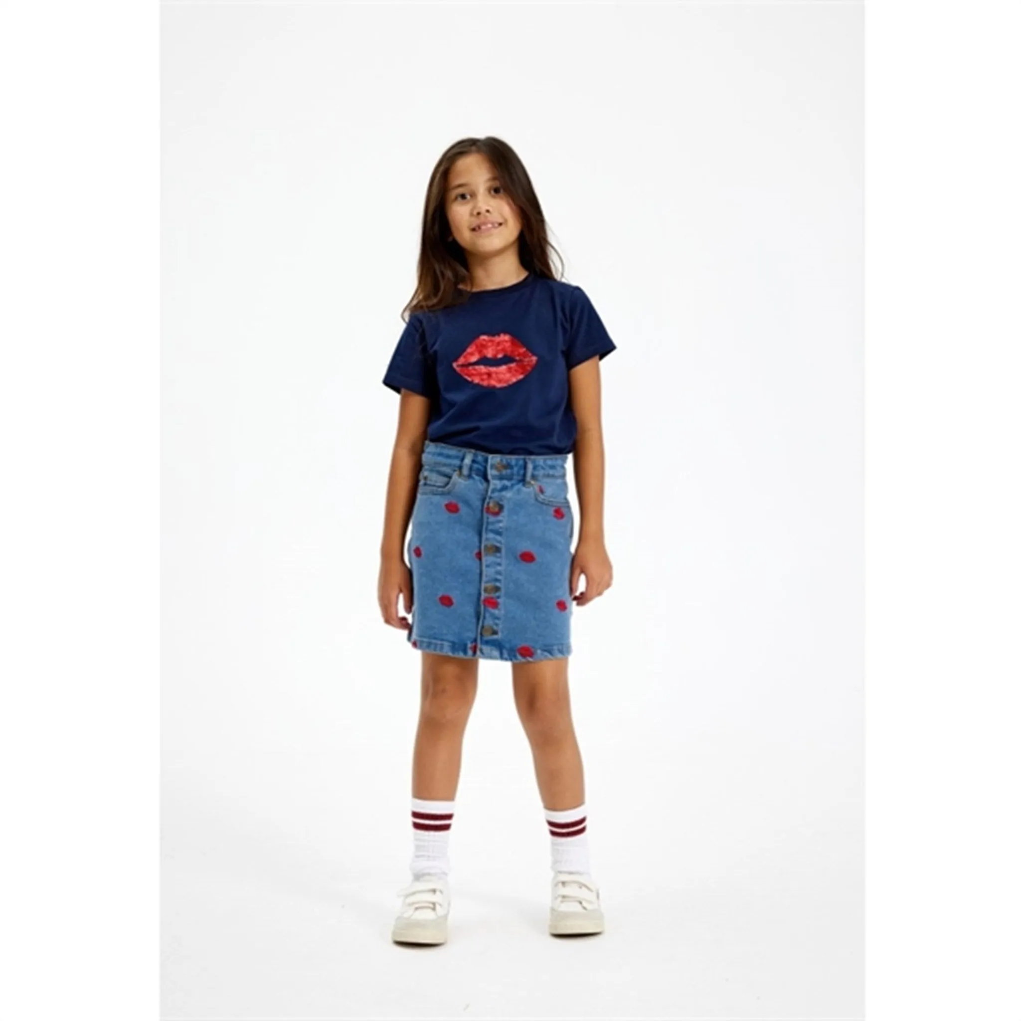 The New Medium blue Lips Denim Skirt