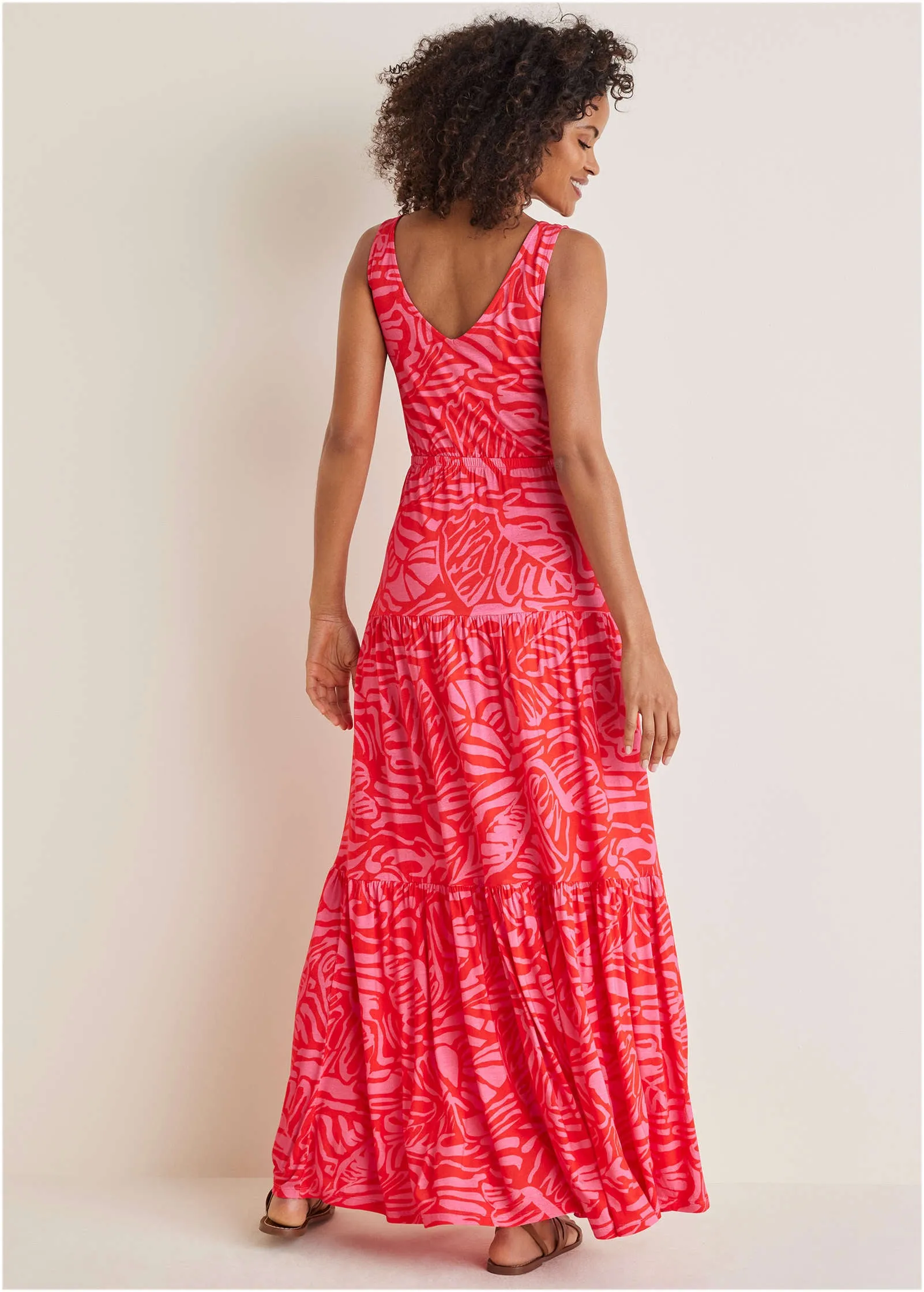 Tiered Maxi Dress - Pink & Red