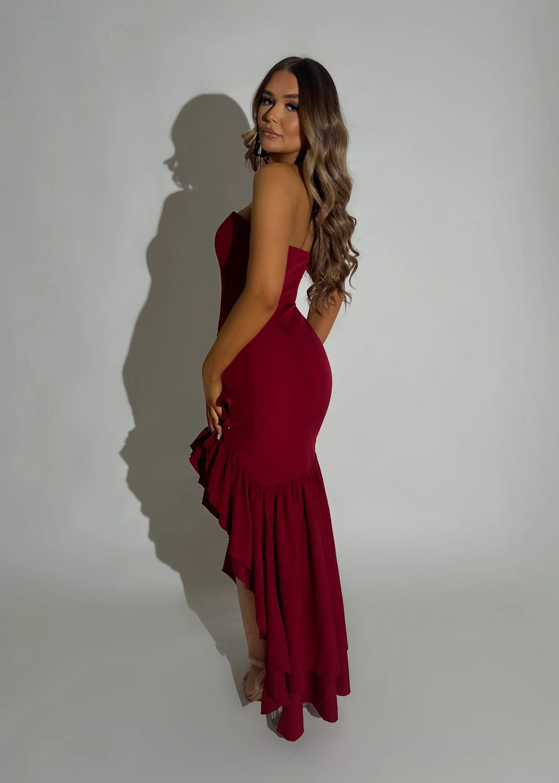 To Adore Ruffle Hem Maxi Dress - Wine