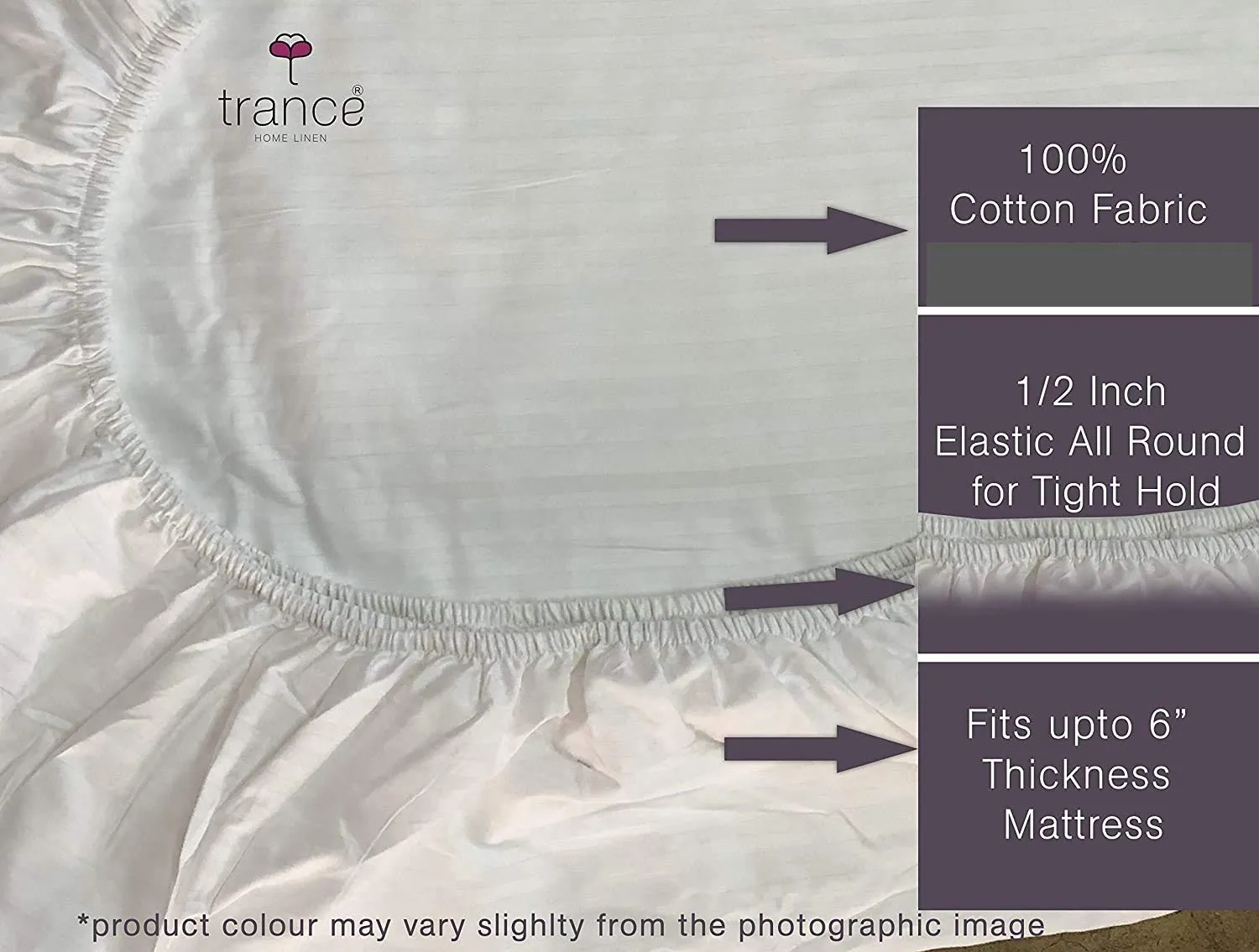 Trance Home Linen Cotton 400 Tc Elasticated Fitted Bedsheet with Pillow Covers (White, King Size)