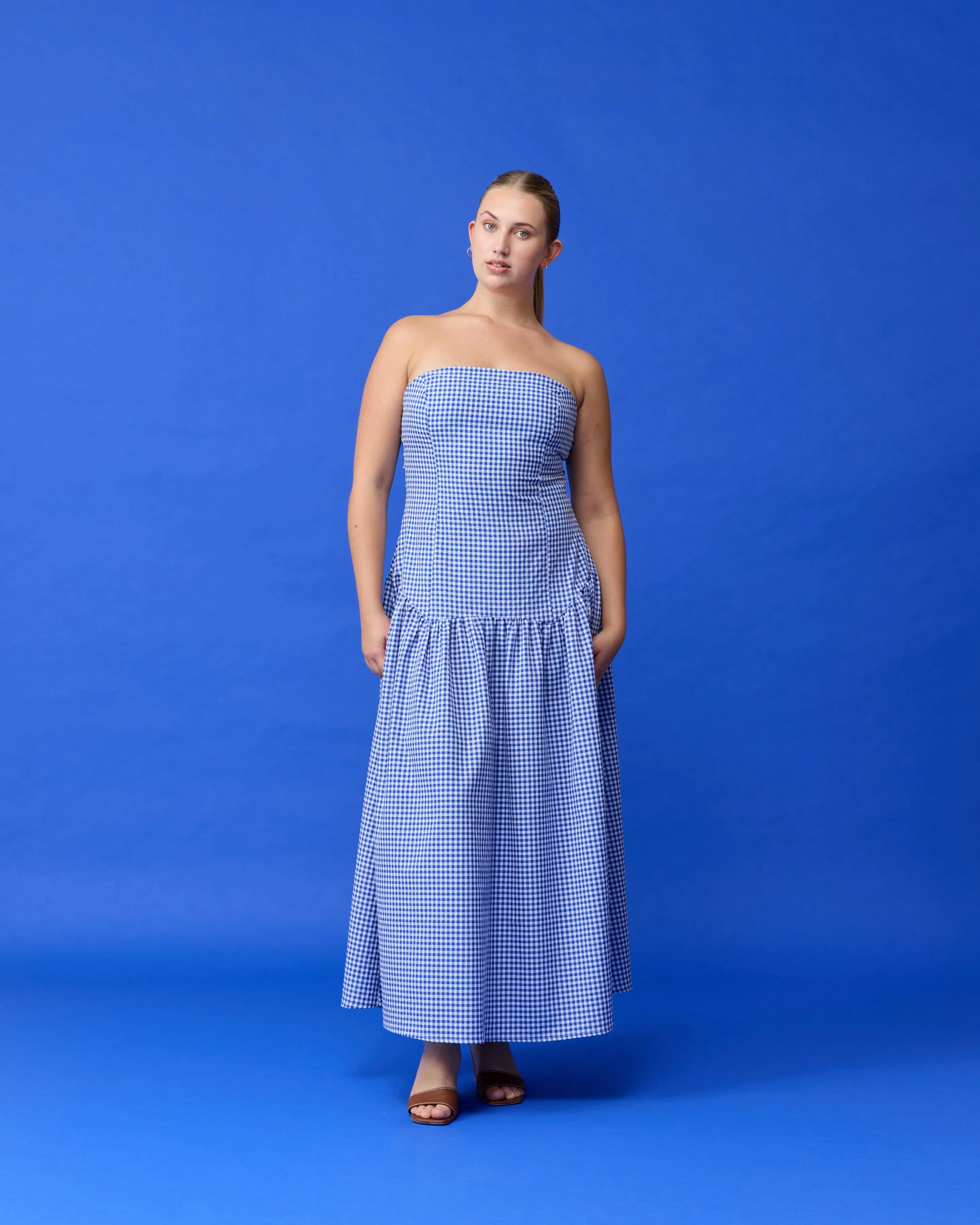 TRULLI MAXI DRESS COBALT GINGHAM