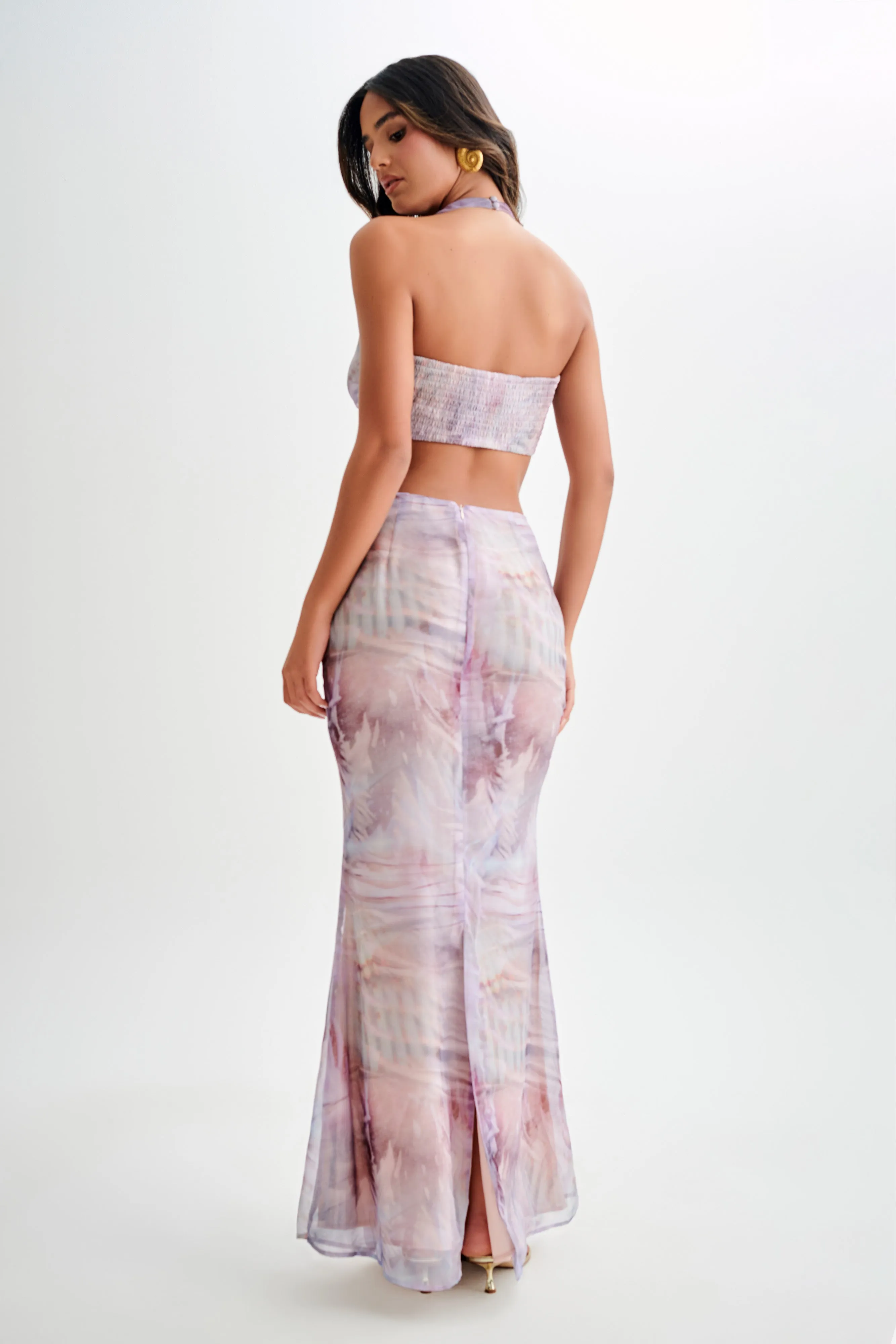 Ursula Ruched Maxi Skirt - Mermaid Shell Print