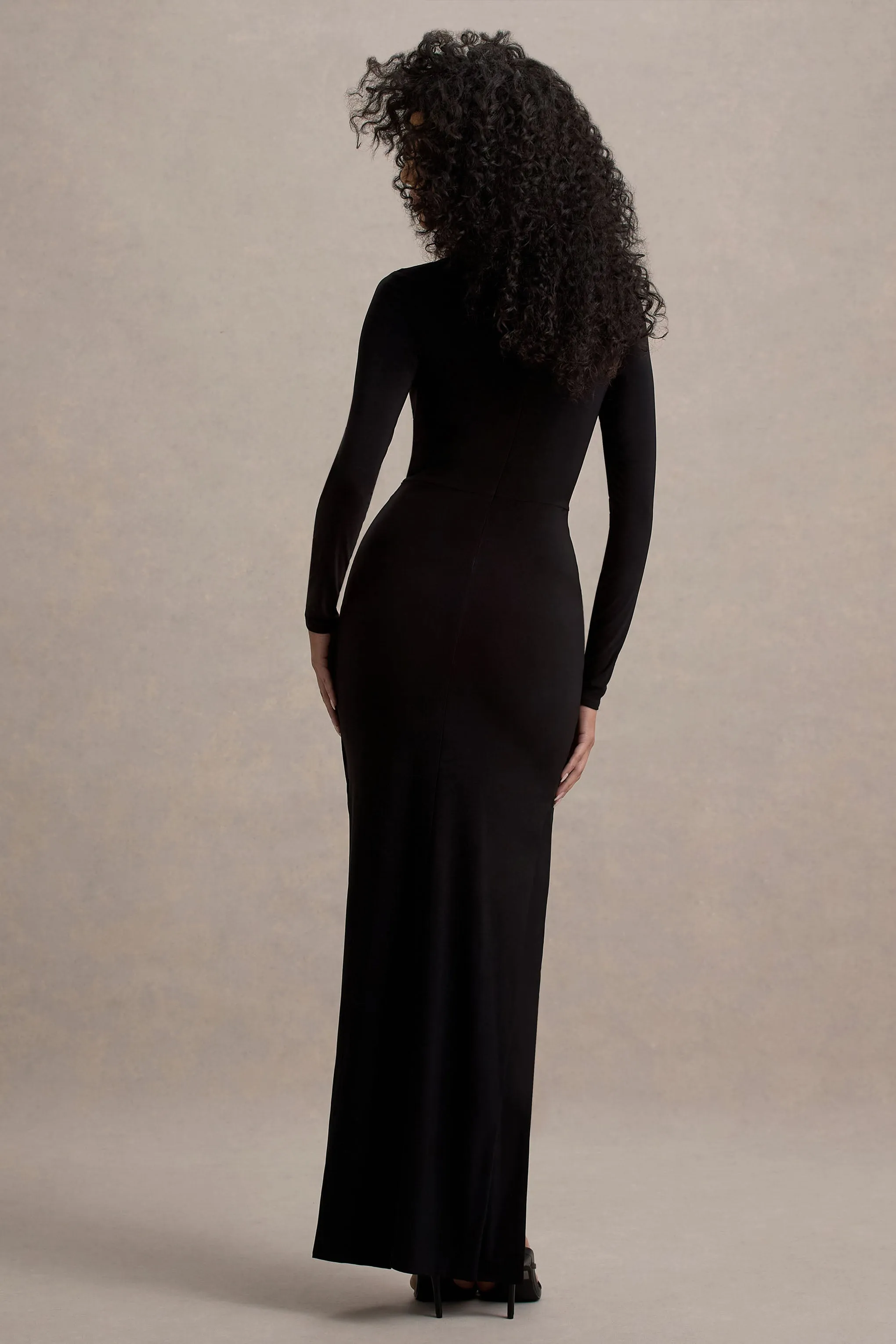 Victoria | Black Long-Sleeve Maxi Dress With Wrap Skirt