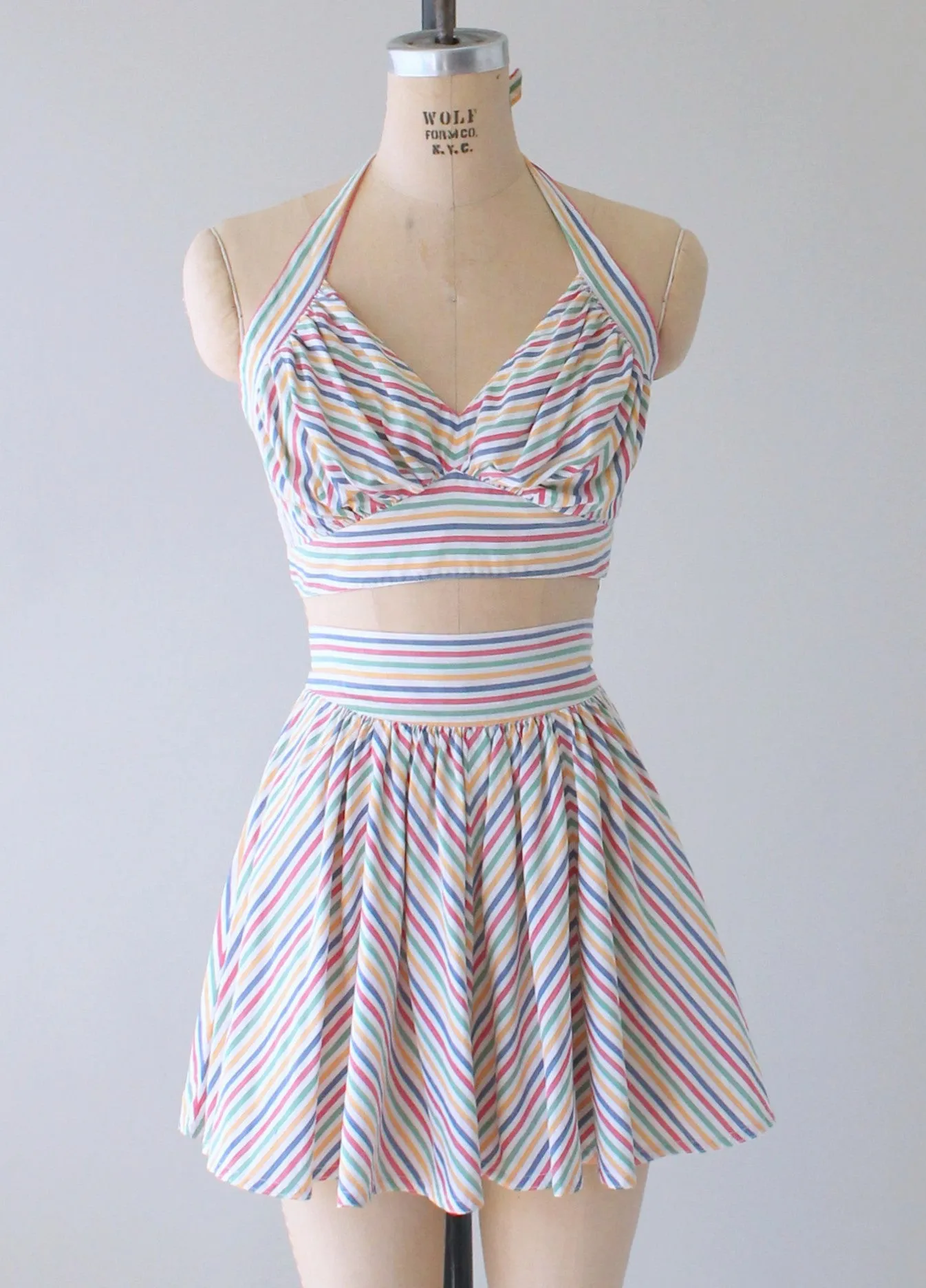 Vintage 1940s Rainbow Striped Two Piece Playsuit