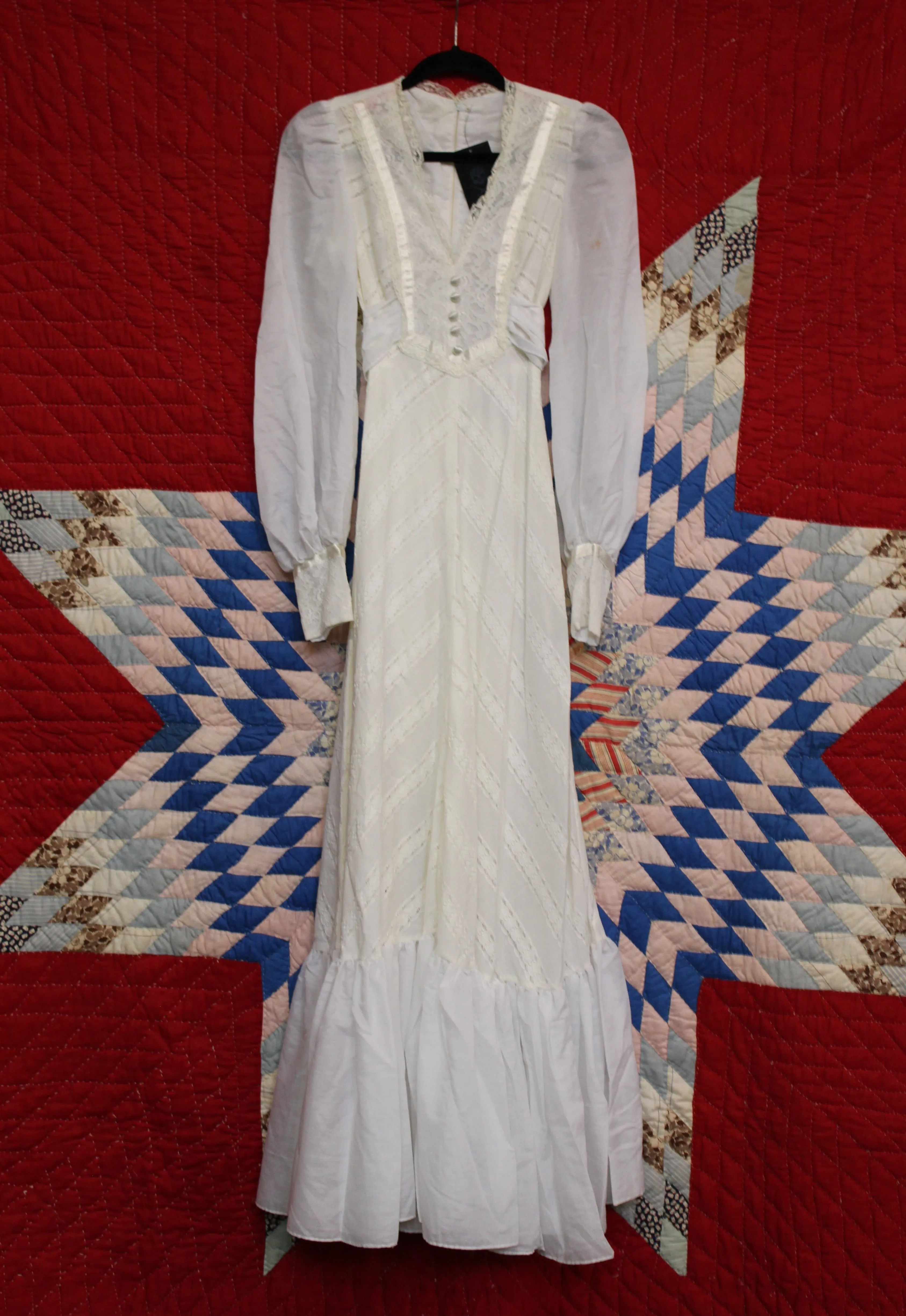 Vintage 1970s Chevron Lace Prairie Dress