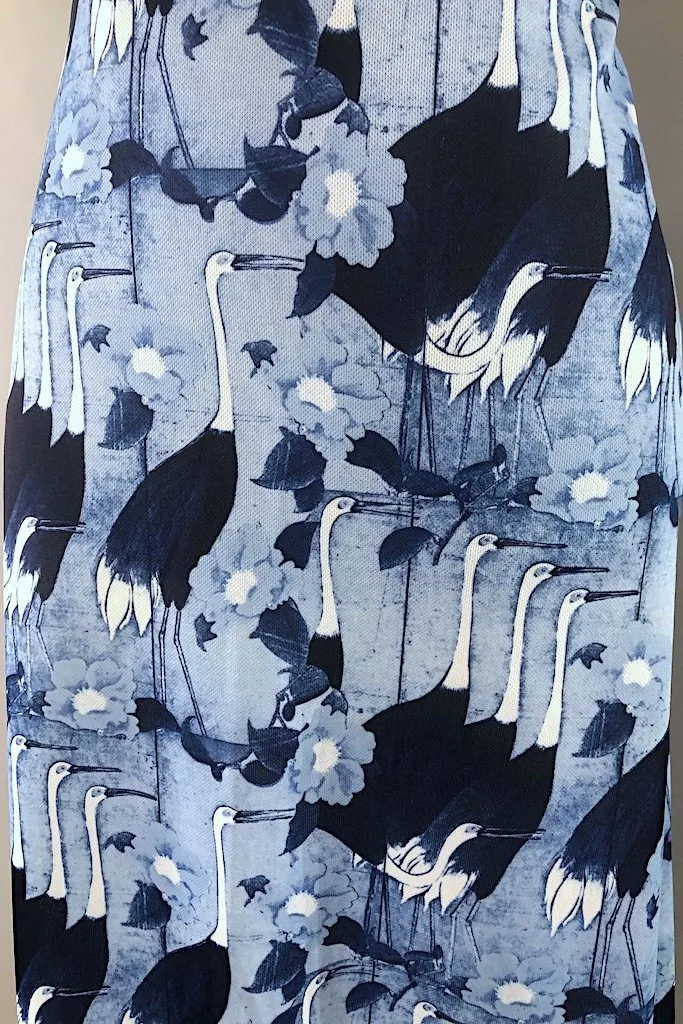 Vintage Blue Sandhill Cranes Maxi Skirt