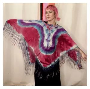 Vintage | Hippie Woodstock Bohemian Silk Fringe Poncho Capelet Cape Shawl